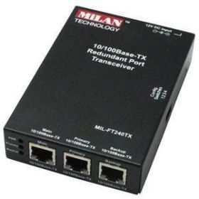 MIL-FT240TX Transition 10/100Base-TX (RJ-45) to 2x 10/100Base-TX (RJ-45) Second Port has a Redundant Port for 10/100 Fault Tolerant Redundant Media Converter