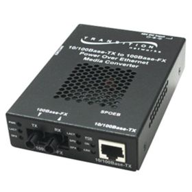 SPOEB1013-100 Transition Networks POE Twisted Pair to Fiber Media Converter 1 x RJ-45 1 x SC Duplex 10/100Base-TX 100Base-FX