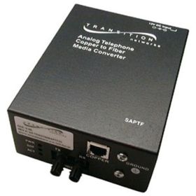 SAPTF3311-110 Transition Twisted Pair (RJ-11) 5 Kilometers/3.1 Miles to 1300 NM Multi-Mode (ST) 2 Kilometers/1.2 Miles for POTS 2-Wire Line Side FXS Point System Slide-In-Module Media Converter