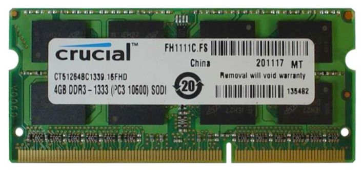 CT51264BC1339M1 Crucial 4GB PC3-10600 DDR3-1333MHz non-ECC Unbuffered CL9 204-Pin SoDimm Memory Module