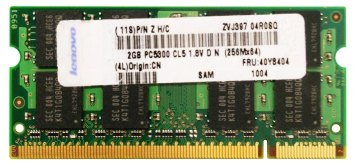 40Y8404 IBM 2GB PC2-5300 DDR2-667MHz non-Ecc Unbuffered CL5 200-Pin SoDimm Dual Rank Memory Module