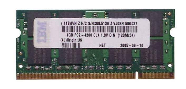 38L5136 IBM 1GB PC2-4200 DDR2-533MHz non-ECC Unbuffered CL4 200-Pin SoDimm Memory Module