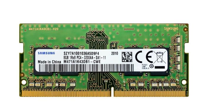 M471A1K43DB1-CWE Samsung 8GB PC4-25600 DDR4-3200MHz non-ECC Unbuffered CL22 260-Pin SoDimm 1.2V Single Rank Memory Module