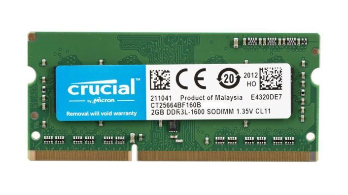 CT25664BF160B-C3 Crucial 2GB PC3-12800 DDR3-1600MHz non-ECC Unbuffered CL11 204-Pin SoDimm 1.35V Low Voltage Dual Rank Memory Module
