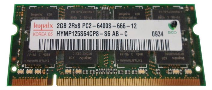 HYMP125S64CP8-S6 Hynix 2GB PC2-6400 DDR2-800MHz non-ECC Unbuffered CL6 200-Pin SoDimm Dual Rank Memory Module