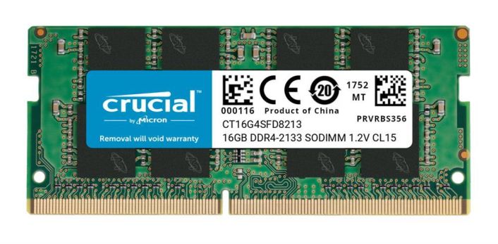 CT16G4SFD8213.C16FE Crucial 16GB PC4-17000 DDR4-2133MHz non-ECC Unbuffered CL15 260-Pin SoDimm 1.2V Dual Rank Memory Module