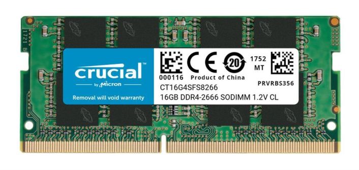 CT16G4SFS8266.C8FB Crucial 16GB PC4-21300 DDR4-2666MHz non-ECC Unbuffered CL19 260-Pin SoDimm 1.2V Single Rank Memory Module
