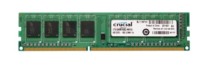CT51264BA160BJ.M8FDD Crucial 4GB PC3-12800 DDR3-1600MHz non-ECC Unbuffered CL11 240-Pin DIMM Memory Module