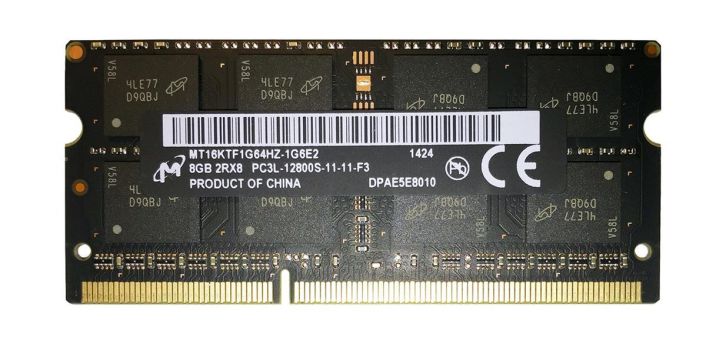 MT16KTF1G64HZ-1G6E2 Micron 8GB PC3-12800 DDR3-1600MHz non-ECC Unbuffered CL11 204-Pin SoDimm 1.35V Low Voltage Dual Rank Memory Module