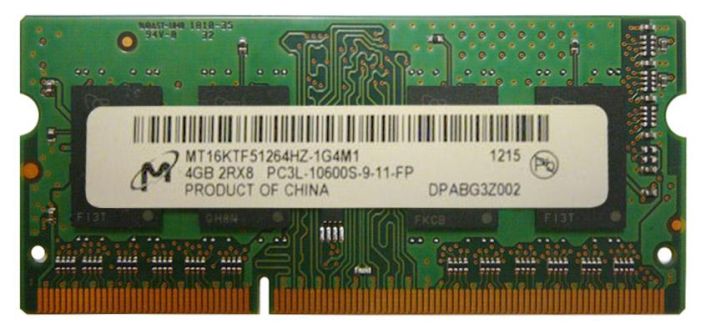 MT16KTF51264HZ-1G4M1 Micron 4GB PC3-10600 DDR3-1333MHz non-ECC Unbuffered CL9 204-Pin SoDimm 1.35V Low Voltage Dual Rank Memory Module