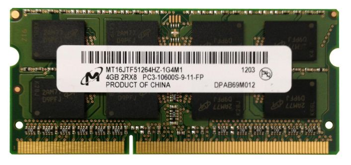 MT16JTF51264HZ-1G4M1 Micron 4GB PC3-10600 DDR3-1333MHz non-ECC Unbuffered CL9 204-Pin SoDimm Dual Rank Memory Module