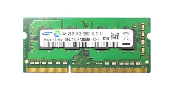 M471B5273DM0-CH9 Samsung 4GB PC3-10600 DDR3-1333MHz non-ECC Unbuffered CL9 204-Pin SoDimm Dual Rank Memory Module