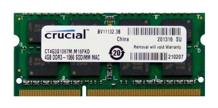 CT4G3S1067M.M16FKD Crucial 4GB PC3-8500 DDR3-1066MHz non-ECC Unbuffered CL7 204-Pin SoDimm 1.35V Low Voltage Memory Module