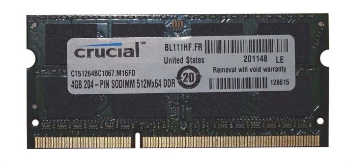 CT51264BC1067.M16FD Crucial 4GB PC3-8500 DDR3-1066MHz non-ECC Unbuffered CL7 204-Pin SoDimm Dual Rank Memory Module
