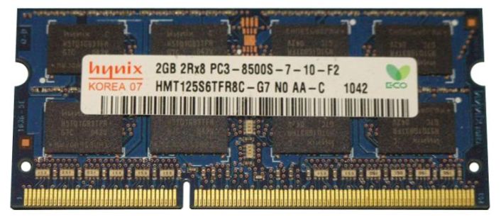 HMT125S6TFR8C-G7 Hynix 2GB PC3-8500 DDR3-1066MHz non-ECC Unbuffered CL7 204-Pin SoDimm Dual Rank Memory Module