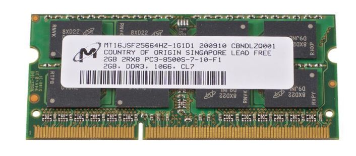 MT16JSF25664HZ-1G1D1 Micron 2GB PC3-8500 DDR3-1066MHz non-ECC Unbuffered CL7 204-Pin SoDimm Dual Rank Memory Module