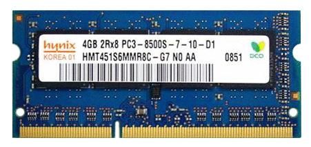 HMT451S6MMR8C-G7N0 Hynix 4GB PC3-8500 DDR3-1066MHz non-ECC Unbuffered CL7 204-Pin SoDimm Dual Rank Memory Module