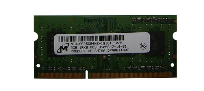 MT8JSF25664HZ-1G1D1 Micron 2GB PC3-8500 DDR3-1066MHz non-ECC Unbuffered CL7 204-Pin SoDimm Single Rank Memory Module