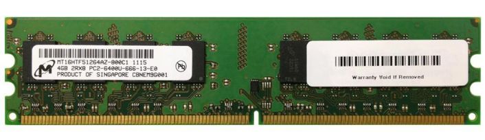 MT16HTF51264AZ-800 Micron 4GB PC2-6400 DDR2-800MHz non-ECC Unbuffered CL6 240-Pin DIMM Dual Rank Memory Module