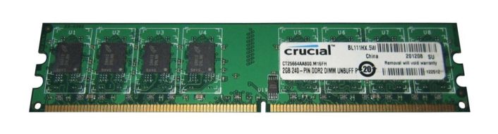CT25664AA800.M16FH Crucial 2GB PC2-6400 DDR2-800MHz non-ECC Unbuffered CL6 240-Pin DIMM Dual Rank Memory Module