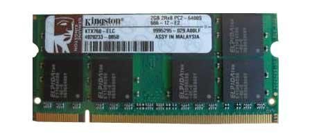 KTX760-ELC Kingston 2GB PC2-6400 DDR2-800MHz non-ECC Unbuffered CL6 200-Pin SoDimm Dual Rank Memory Module