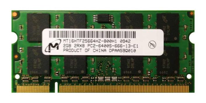 MT16HTF25664HZ-800H1 Micron 2GB PC2-6400 DDR2-800MHz non-ECC Unbuffered CL6 200-Pin SoDimm Dual Rank Memory Module