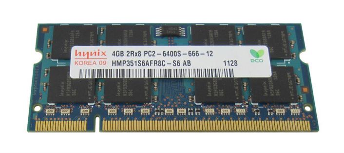 HMP351S6AFR8C-S6 Hynix 4GB PC2-6400 DDR2-800MHz non-ECC Unbuffered CL6 200-Pin SoDimm Dual Rank Memory Module