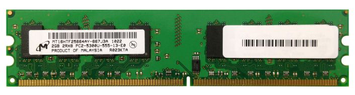 MT16HTF25664AY-667J3A Micron 2GB PC2-5300 DDR2-667MHz non-ECC Unbuffered CL5 1.8V 240-Pin DIMM Memory Module
