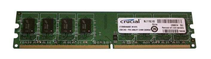 CT25664AA667.M16FE Crucial 2GB PC2-5300 DDR2-667MHz non-ECC Unbuffered CL5 240-Pin DIMM Memory Module