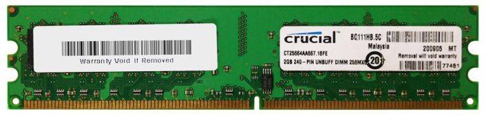 CT25664AA667.16FE Crucial 2GB PC2-5300 DDR2-667MHz non-ECC Unbuffered CL5 240-Pin DIMM Dual Rank Memory Module