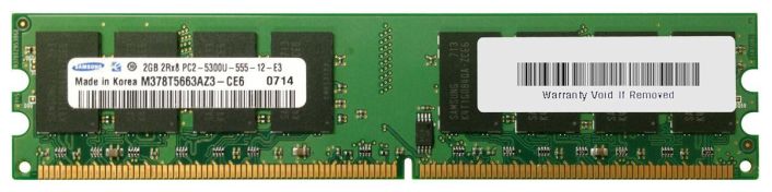 M378T5663AZ3-CE6 Samsung 2GB PC2-5300 DDR2-667MHz non-ECC Unbuffered CL5 240-Pin DIMM Dual Rank Memory Module