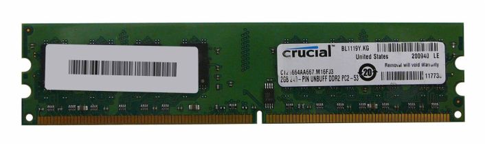 CT25664AA667.M16FJ3 Crucial 2GB PC2-5300 DDR2-667MHz non-ECC Unbuffered CL5 240-Pin DIMM Memory Module