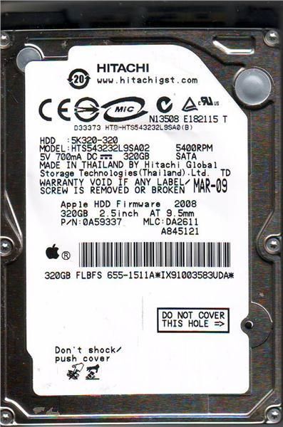 655-1511A Apple 320GB 5400RPM SATA 1.5Gbps 8MB Cache 2.5-inch Internal Hard Drive