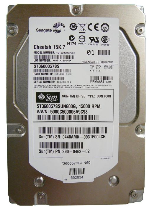 390-0463 Sun 600GB 15000RPM SAS 6Gbps Hot Swap 16MB Cache 3.5-inch Internal Hard Drive with Bracket