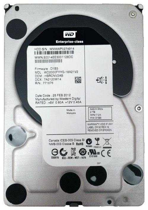 WD2000FYYG Western Digital RE 2TB 7200RPM SAS 6Gbps 32MB Cache 3.5-inch Internal Hard Drive