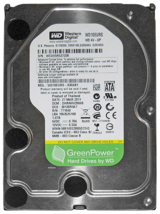 WD10EURS Western Digital AV-GP 1TB 5400RPM SATA 3Gbps 64MB Cache 3.5-inch Internal Hard Drive