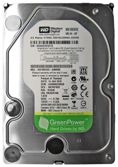 WD10EVVS Western Digital AV-GP 1TB 5400RPM SATA 3Gbps 8MB Cache 3.5-inch Internal Hard Drive