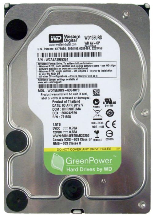WD15EURS Western Digital AV-GP 1.5TB 5400RPM SATA 3Gbps 64MB Cache 3.5-inch Internal Hard Drive