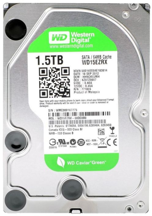 WD15EZRX Western Digital Green 1.5TB 5400RPM SATA 6Gbps 64MB Cache 3.5-inch Internal Hard Drive