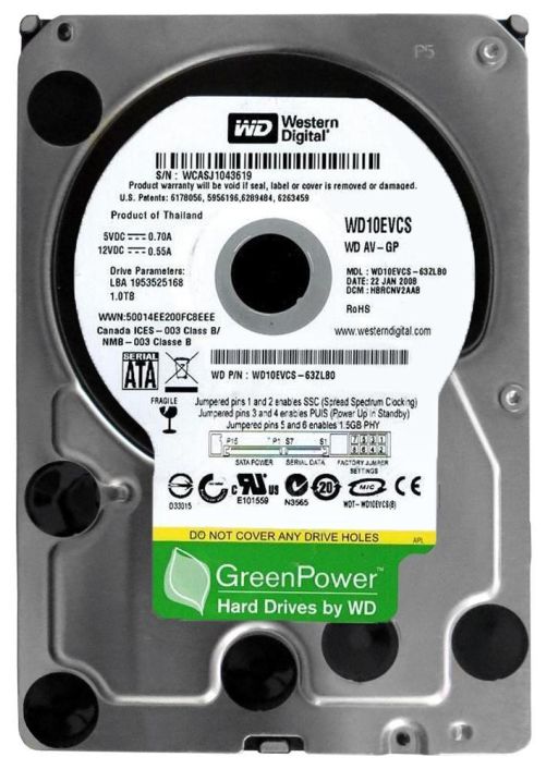 WD10EVCS Western Digital AV-GP 1TB 5400RPM SATA 3Gbps 16MB Cache 3.5-inch Internal Hard Drive