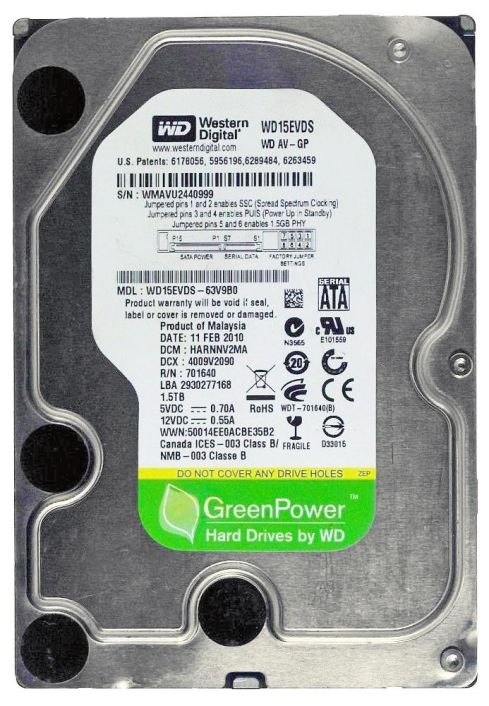 WD15EVDS Western Digital AV-GP 1.5TB 5400RPM SATA 3Gbps 32MB Cache 3.5-inch Internal Hard Drive