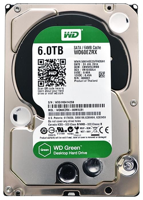 WD60EZRX Western Digital Green 6TB 5400RPM SATA 6Gbps 64MB Cache 3.5-inch Internal Hard Drive