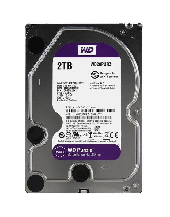 WD20PURZ Western Digital Purple Surveillance 2TB 5400RPM SATA 6Gbps 64MB Cache 3.5-inch Internal Hard Drive
