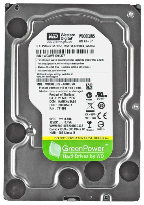 WD30EURS Western Digital AV-GP 3TB 5400RPM SATA 3Gbps 64MB Cache 3.5-inch Internal Hard Drive