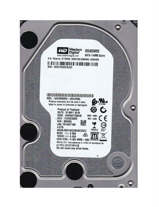 WD40EMRX Western Digital Red 4TB 5400RPM SATA 6Gbps 64MB Cache 3.5-inch Internal Hard Drive