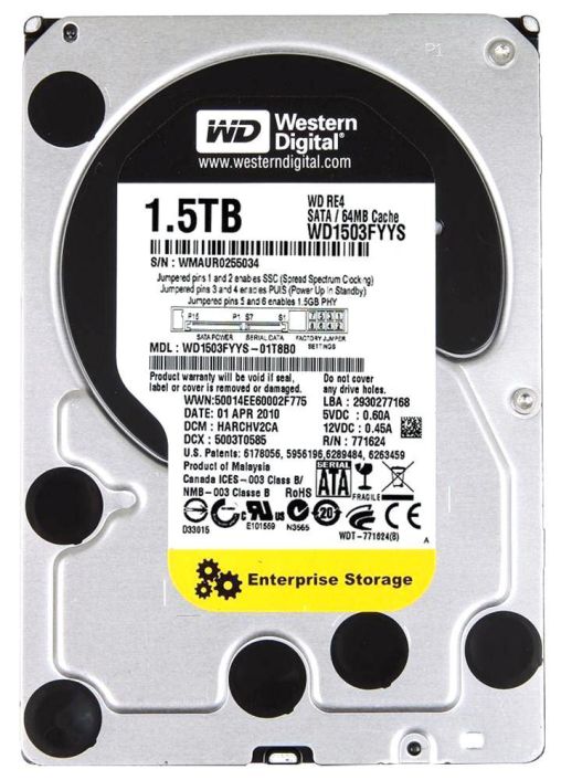 WD1503FYYS Western Digital RE4 1.5TB 7200RPM SATA 3Gbps 64MB Cache 3.5-inch Internal Hard Drive (Refurbished)