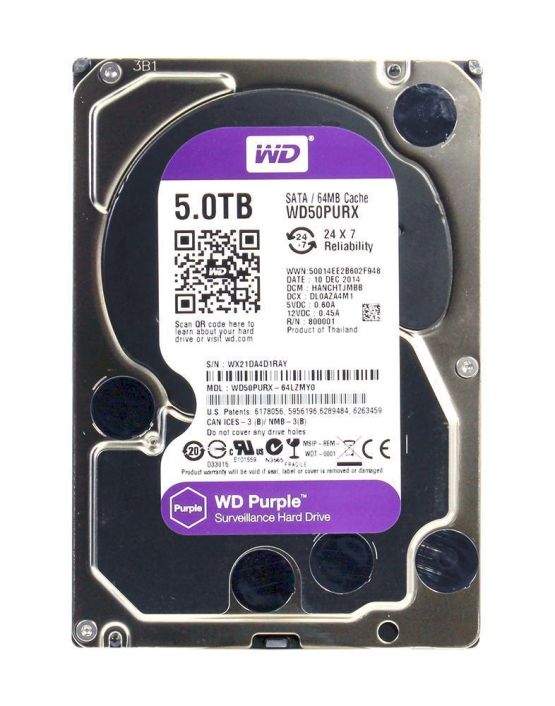 WD50PURX-64LZMYO Western Digital Purple 5TB 5400RPM SATA 6Gbps 64MB Cache 3.5-inch Internal Hard Drive