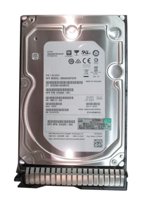819205-003 HPE 8TB 7200RPM SATA 6Gbps Midline (512e) 3.5-inch Internal Hard Drive with Smart Carrier