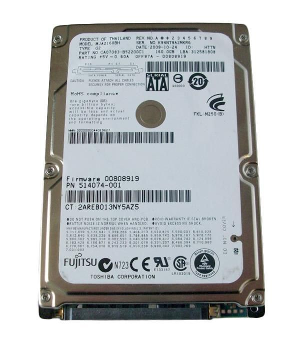 514074-001N HP 160GB 5400RPM SATA 3Gbps 2.5-inch Internal Hard Drive