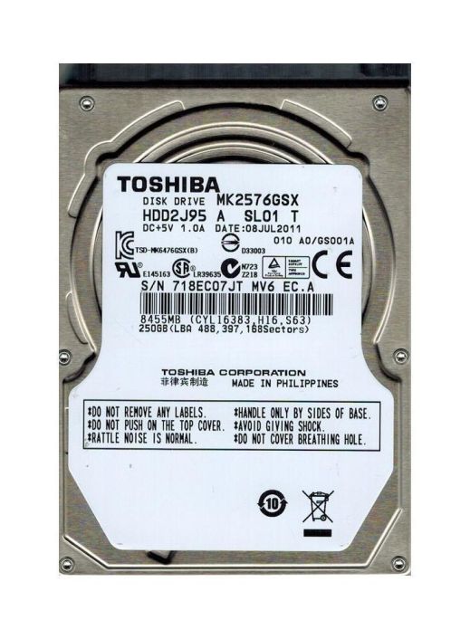 MK2576GSX-BGP Toshiba 250GB 5400RPM SATA 3Gbps 8MB Cache 2.5-inch Internal Hard Drive